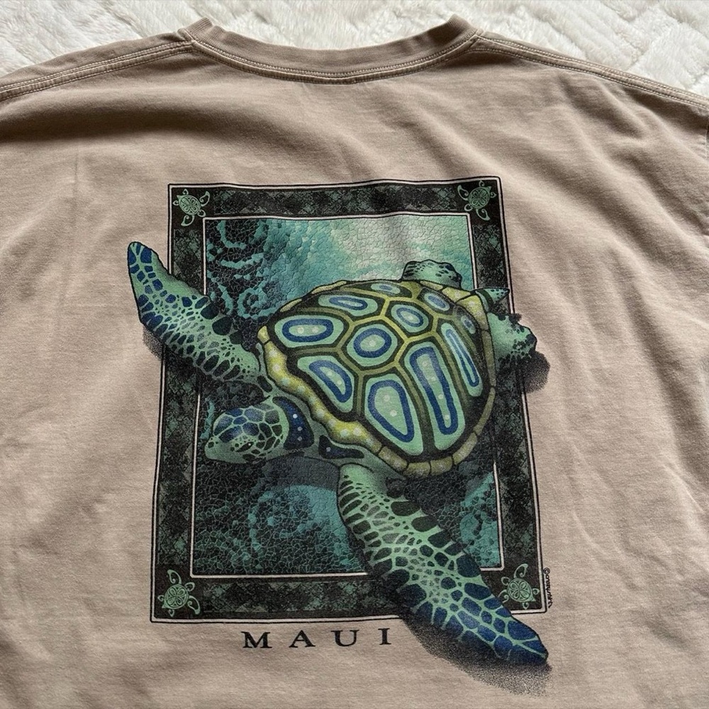 Vintage Hawaii Sea Turtle Graphic Tee - Beige with Green Turtle XL - Picture 4 of 7